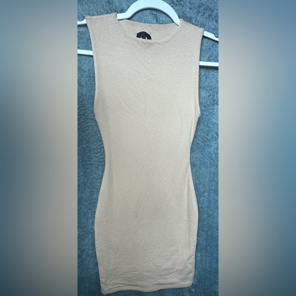 Naked Wardrobe Sleeveless Beige Bodycon Dress